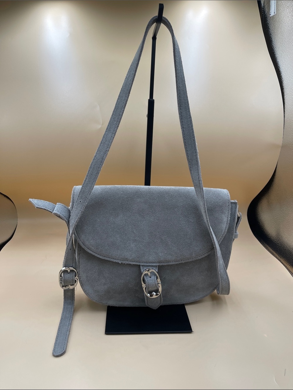 Emma Fox Gray Suede Crossbody Shoulder Bag